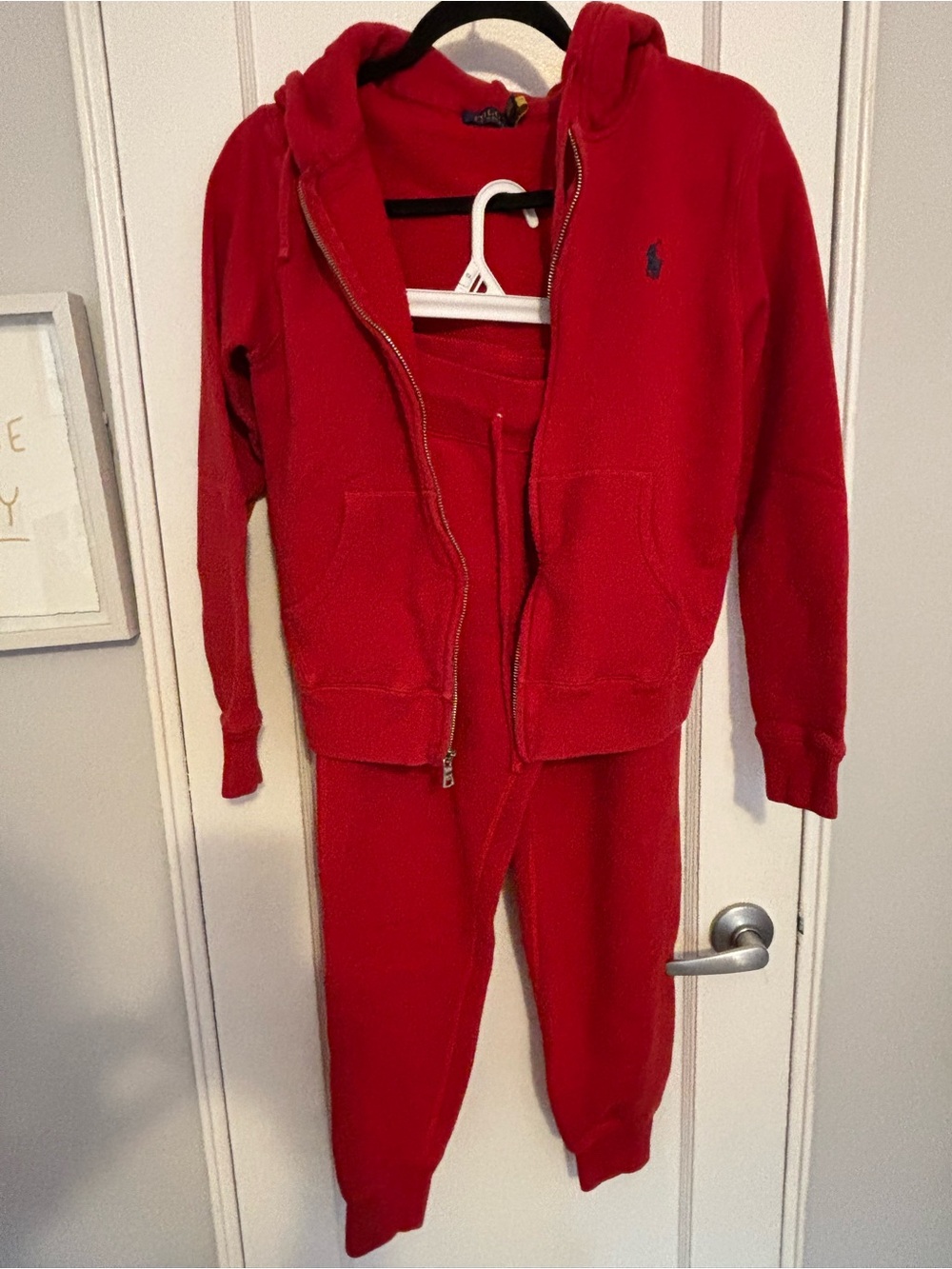 Ralph Lauren Kids Red Zip Hoodie & Joggers Set. SWEATPANTS XS and SWEATER M.
